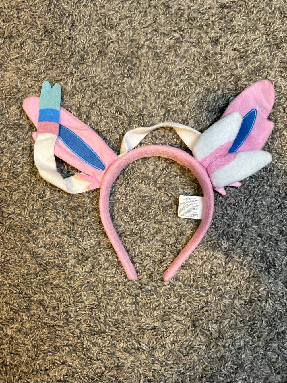 Plush Pink Sylveon Ear Headband with Blue Accents